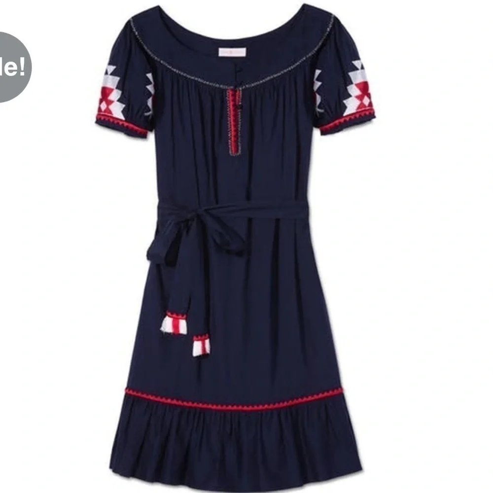 Tory Burch Alicia Embroidered Cotton Voile Boho embroidered Dress, size 10